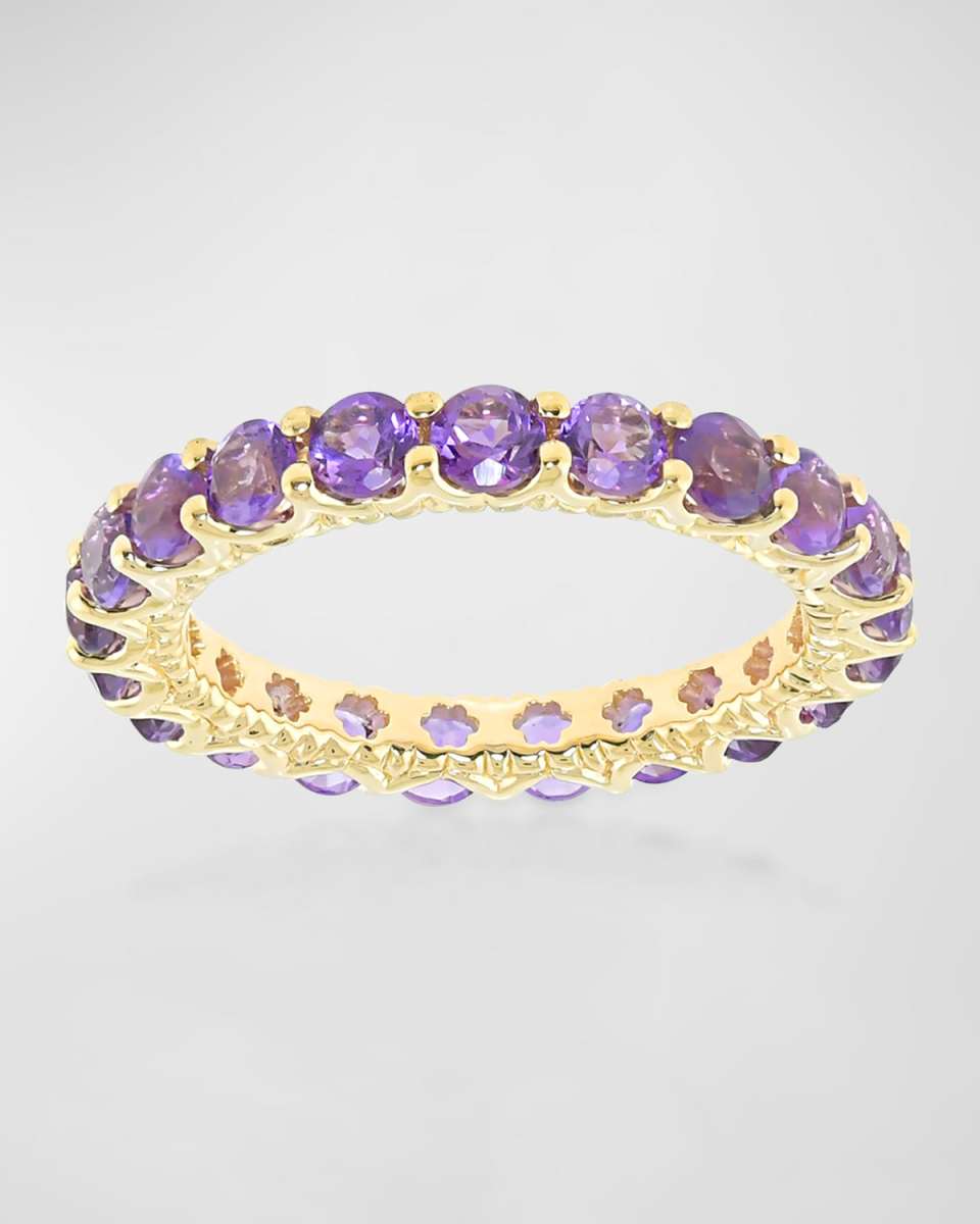 18K Yellow Gold Amethyst Gemstone Eternity Band, Size 7